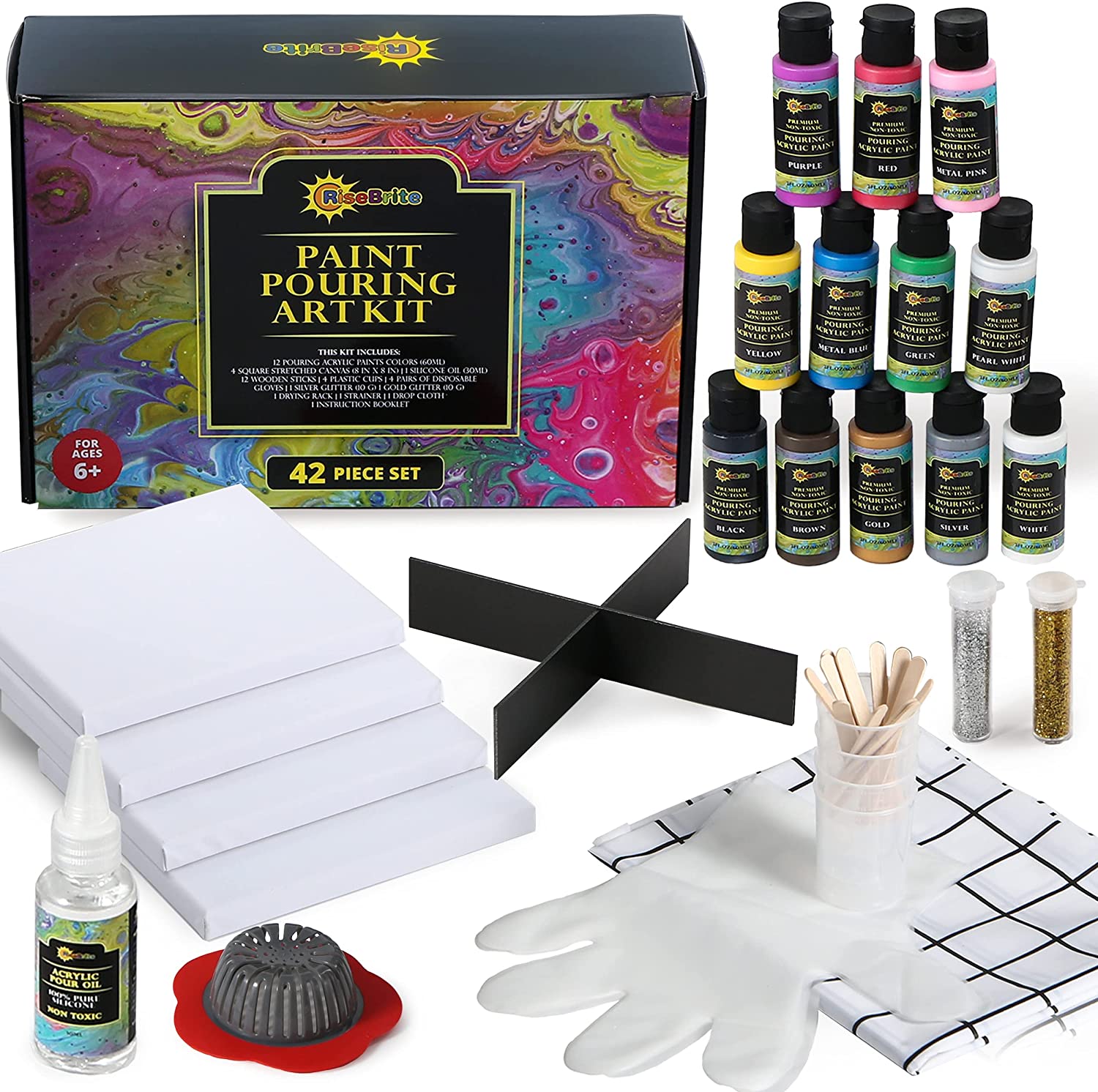 Acrylic Pouring Paint Supplies Kit - RiseBrite